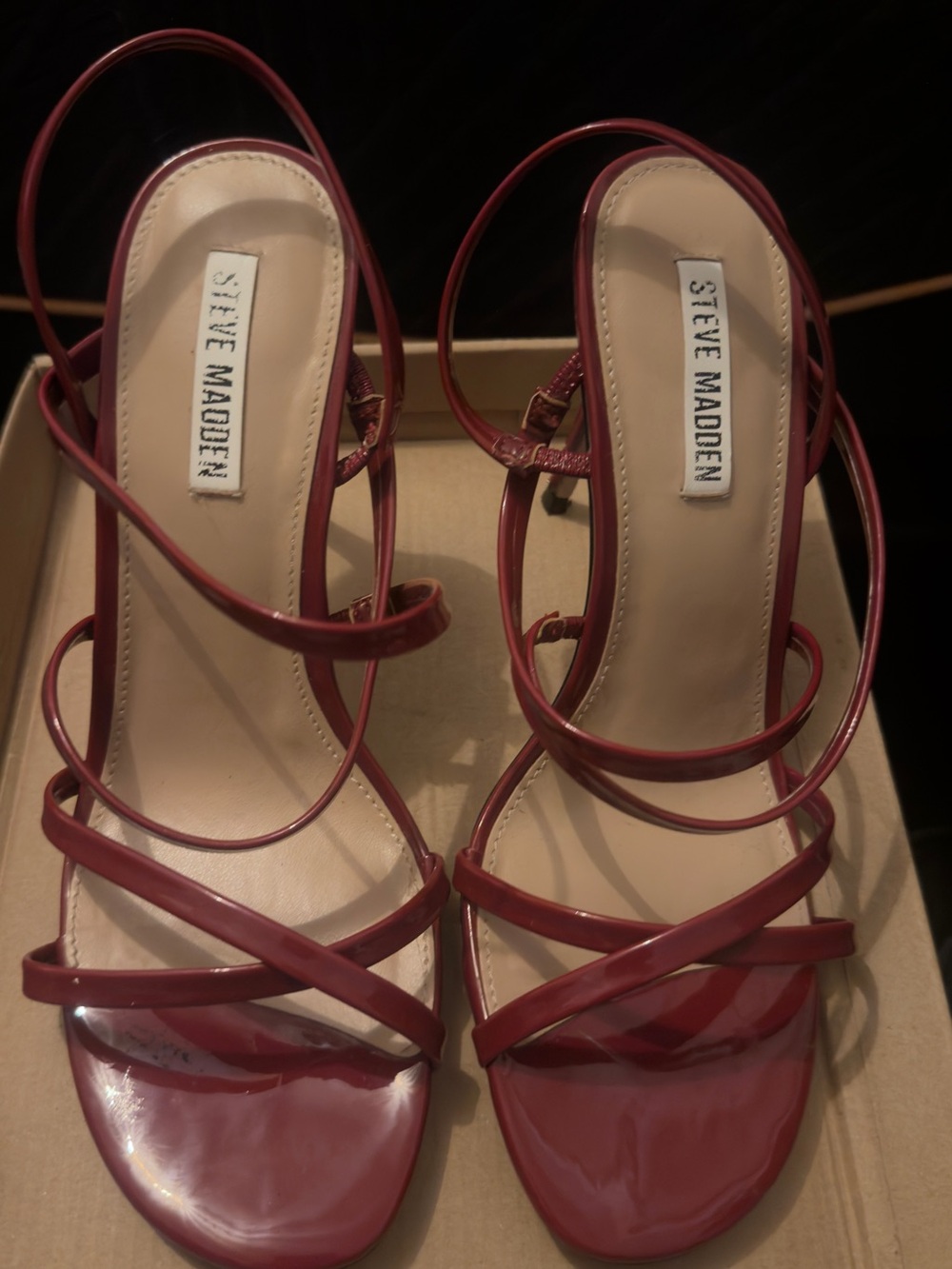 Steve Madden Burgundy Patent Strappy Heeled Sandals